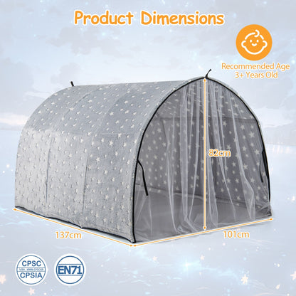 Grey Twin Bed Tent | Glow In Dark Stars & Privacy Curtains