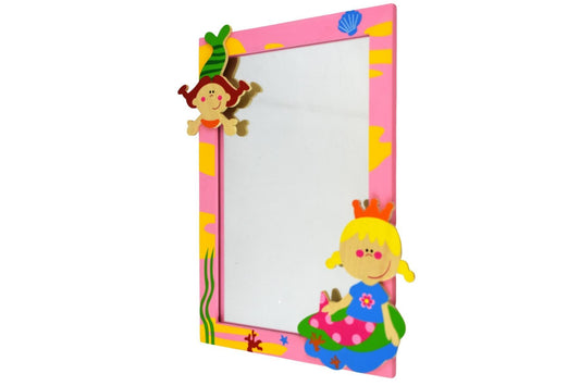 Colorful mermaid mirror for kids playroom or bedroom wall decor, adding a magical touch.