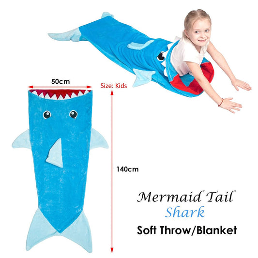 Kids shark tail blanket | soft mermaid throw for cozy, fun sleepovers and movie nights.