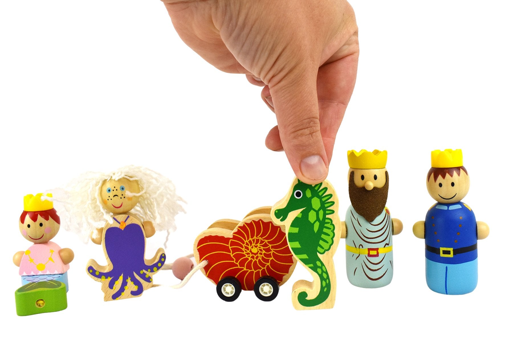 Wooden mermaid toy play set for imaginative play, designed to spark creativity in children.