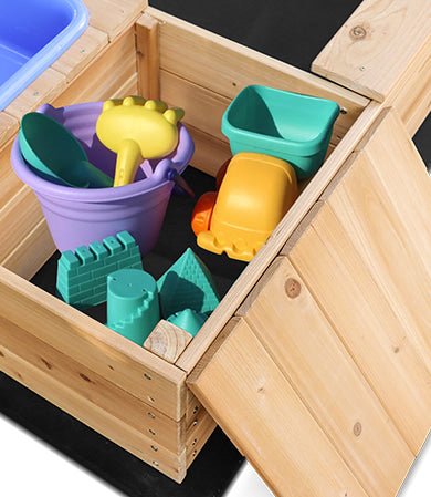 Lifespan Kids Rectangular Sandpit with Storage and Water Play, perfect backyard fun for kids.