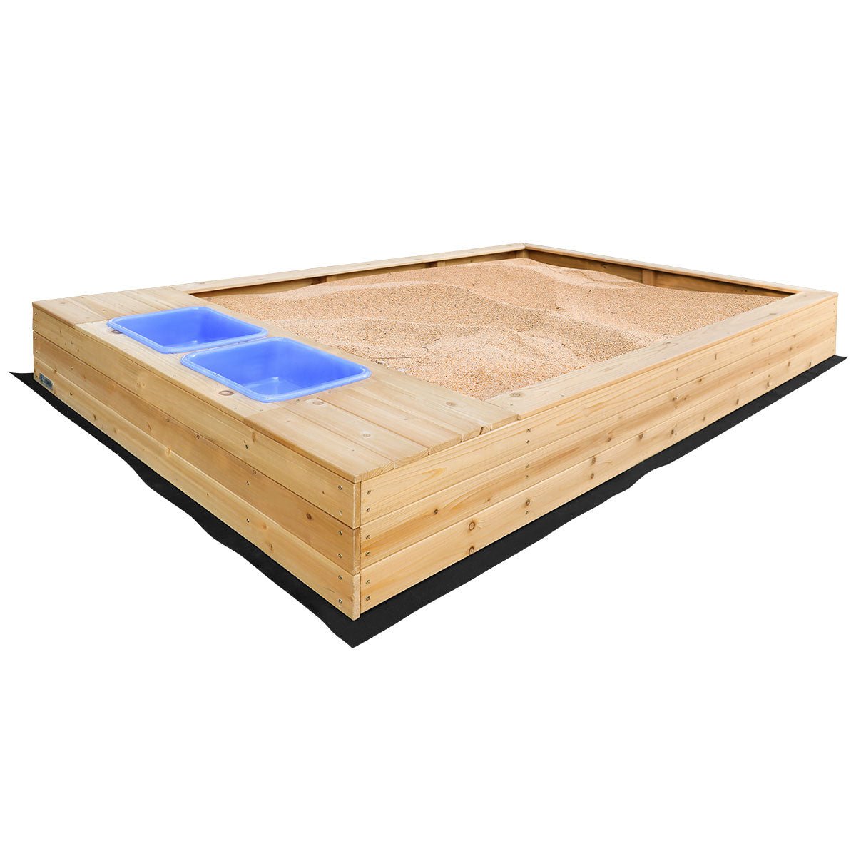 Lifespan Kids wooden rectangular sandpit with cover and storage for outdoor play.