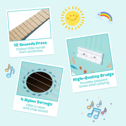 Light Blue Mini Ukulele | 4 Nylon Strings | Basswood Body 53cm