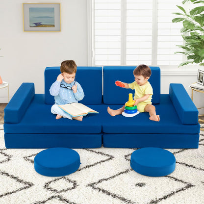 8 Piece Blue Foam Sofa Set | Modular Kids Furniture Handle