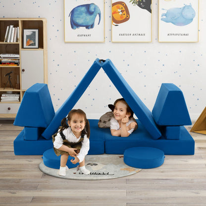 8 Piece Blue Foam Sofa Set | Modular Kids Furniture Handle