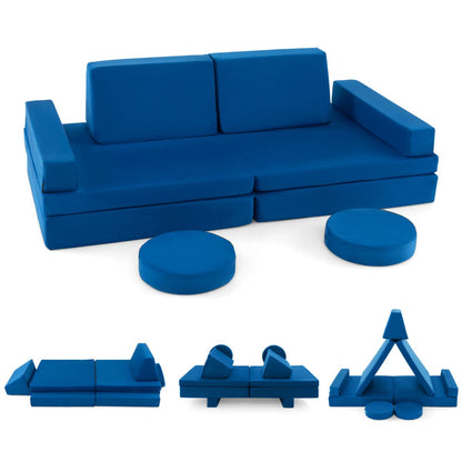 8 Piece Blue Foam Sofa Set | Modular Kids Furniture Handle