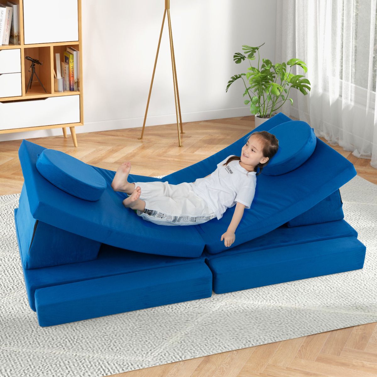 8 Piece Blue Foam Sofa Set | Modular Kids Furniture Handle