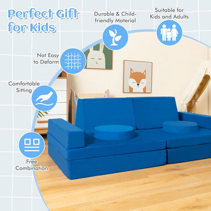 8 Piece Blue Foam Sofa Set | Modular Kids Furniture Handle