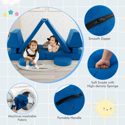 8 Piece Blue Foam Sofa Set | Modular Kids Furniture Handle