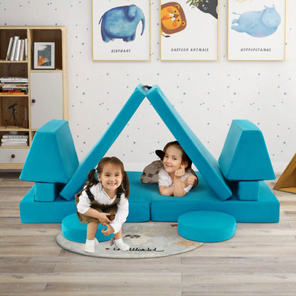 8 Piece Green Foam Sofa | Washable Modular Kids Furniture Set