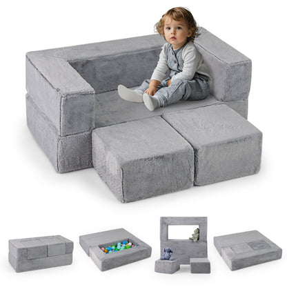 Modular Kids Foam Sofa Couch | Convertible Grey Armchair