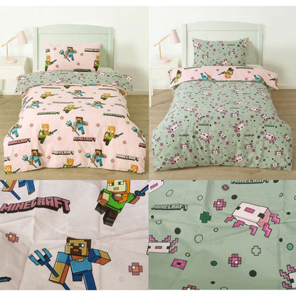 Minecraft-themed reversible cotton bedding set for kids single bed, adding fun to bedroom decor.