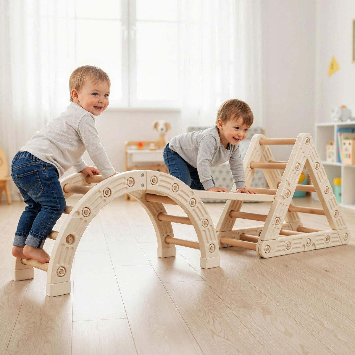 5-in-1 Montessori Climbing Set | Triangle Arch Ladder | Coffee