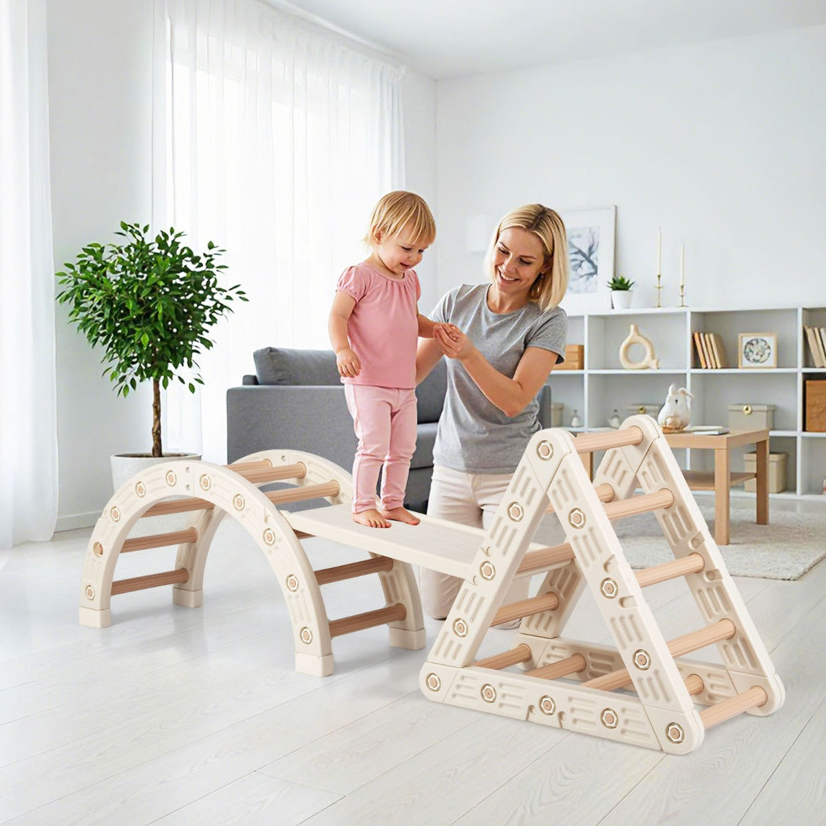 5-in-1 Montessori Climbing Set | Triangle Arch Ladder | Coffee