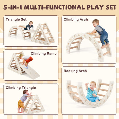 5-in-1 Montessori Climbing Set | Triangle Arch Ladder | Coffee