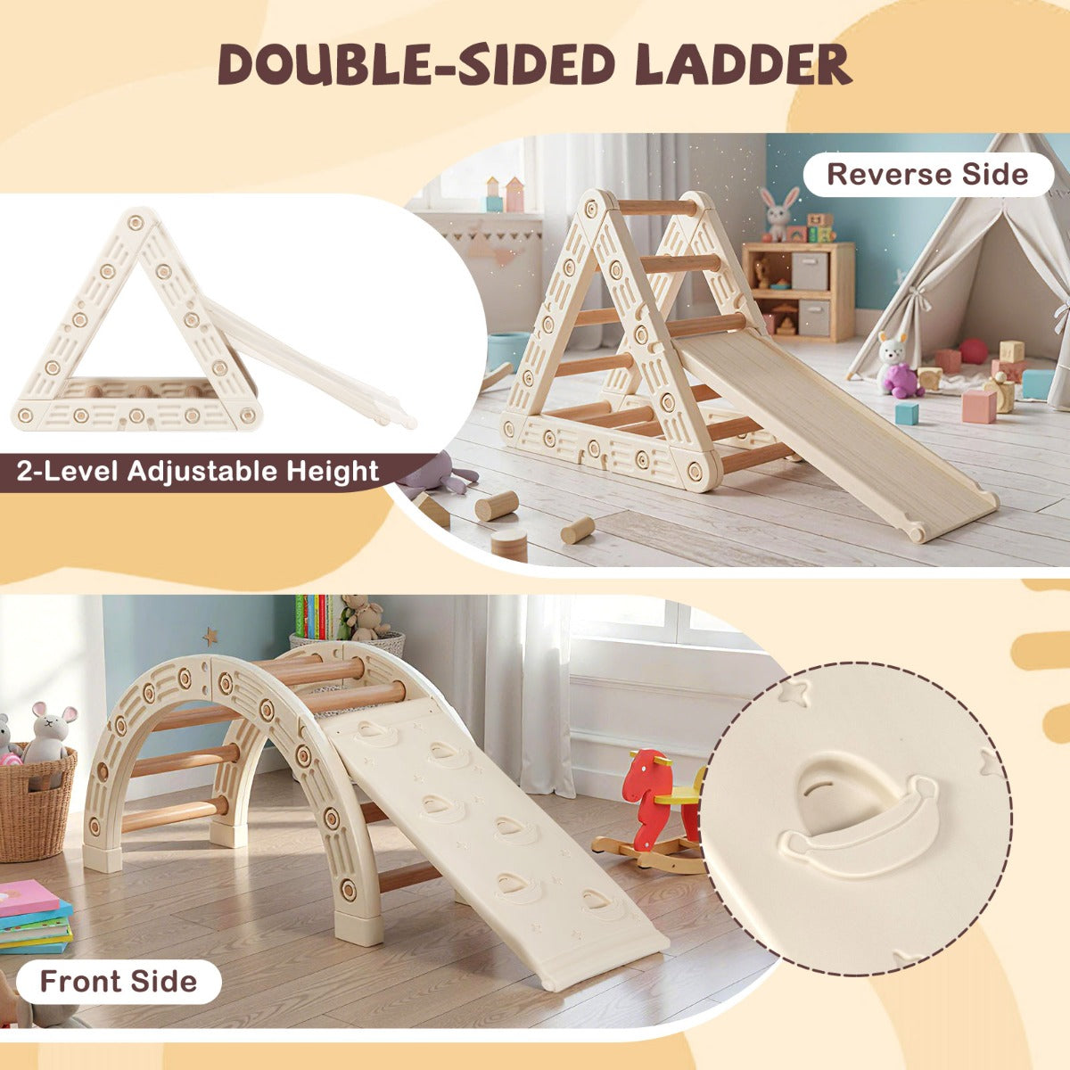 5-in-1 Montessori Climbing Set | Triangle Arch Ladder | Coffee