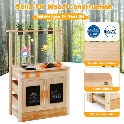 Mud Kitchen | Fir Wood Outdoor Playset with Pots & Sink in Natural