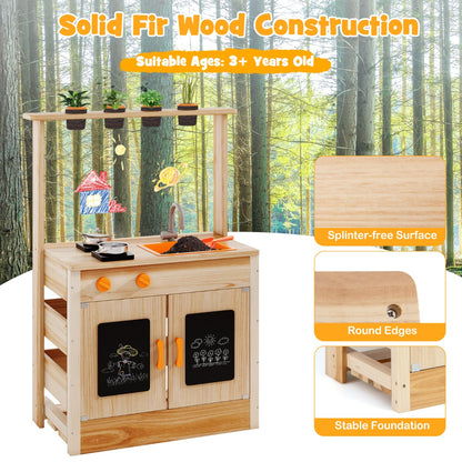Mud Kitchen | Fir Wood Outdoor Playset with Pots & Sink in Natural