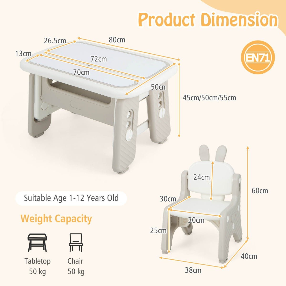 Kids activity table set with flip top and storage for creative play at home.