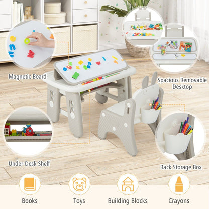 Kids activity table set with flip top and storage for creative play at home.