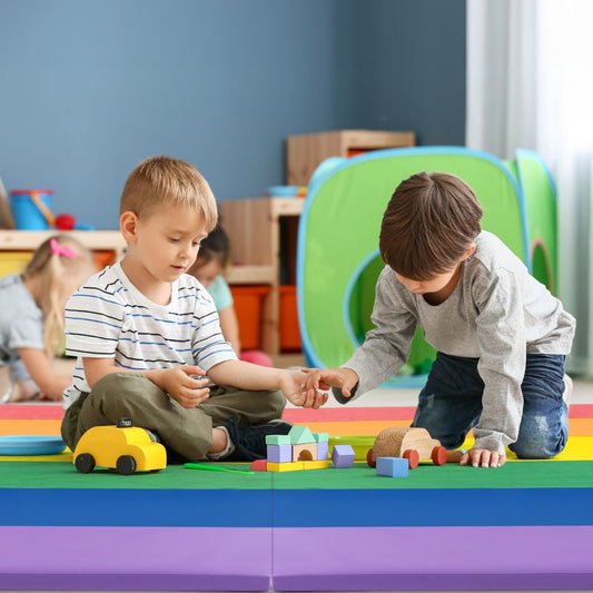 Vibrant, collapsible EPE gymnastics mat for all ages, great for home workouts and playtime.