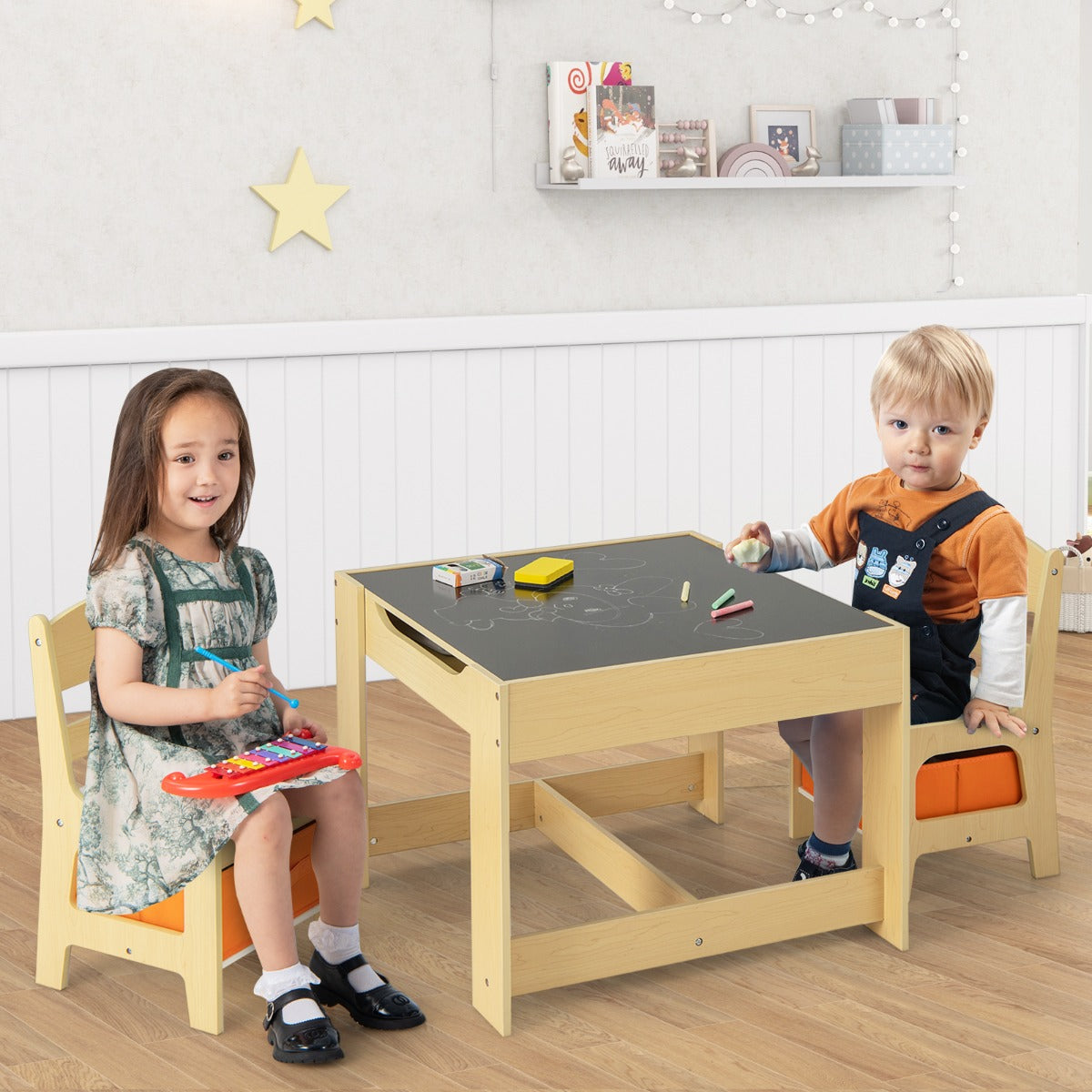 Kids 3-in-1 Activity Table and Chair Set | versatile play station with storage for home.