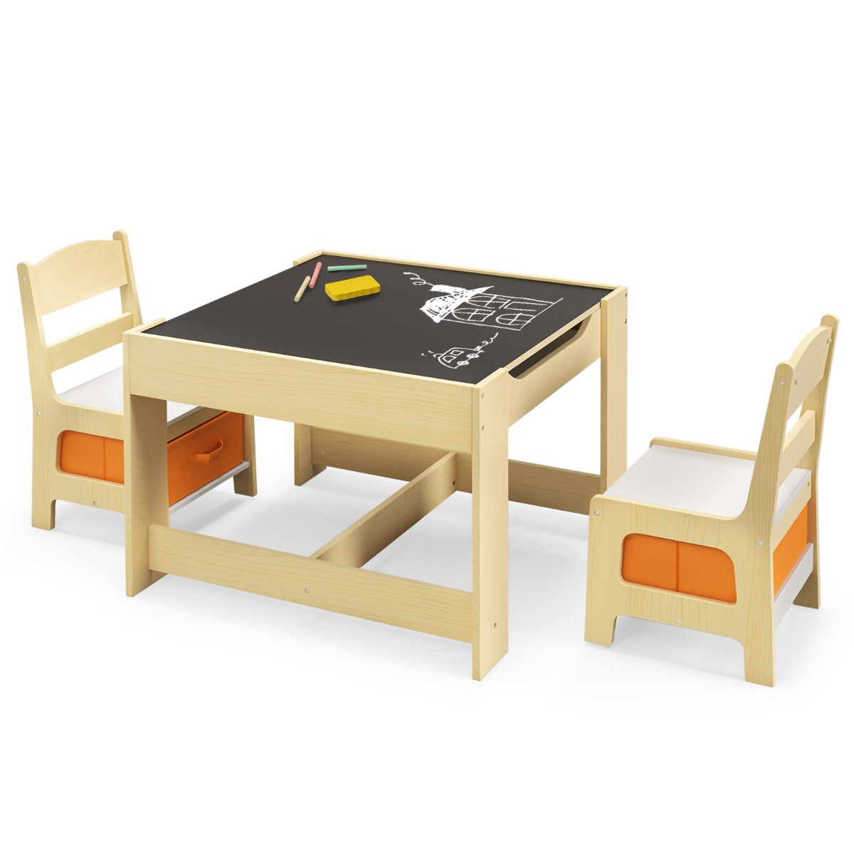 Kids versatile 3-in-1 table and chair set with storage for creative play and learning.