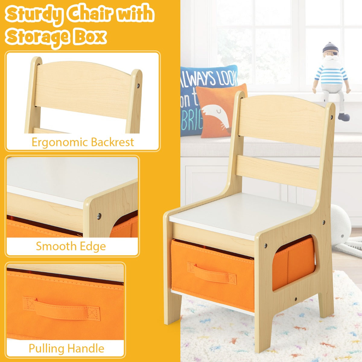 Kids 3-in-1 Activity Table and Chair Set with Storage for creative play at home.