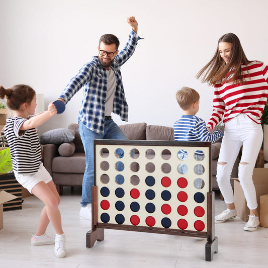 Jumbo Wooden Connect 4 Game Set with Carrying Bag - Fun, colorful, oversized game for kids at home.