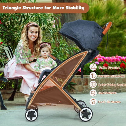 Navy canopy stroller with adjustable backrest offers comfort and protection for babies during outdoor walks