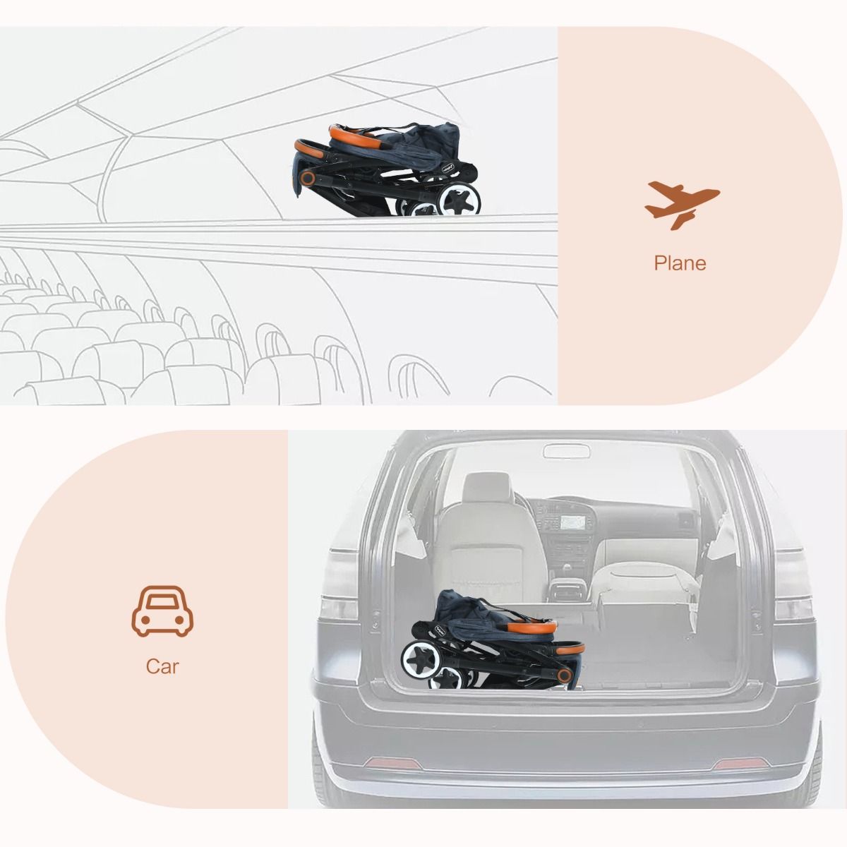 Navy adjustable canopy stroller with backrest offers comfort and protection for babies during outdoor walks