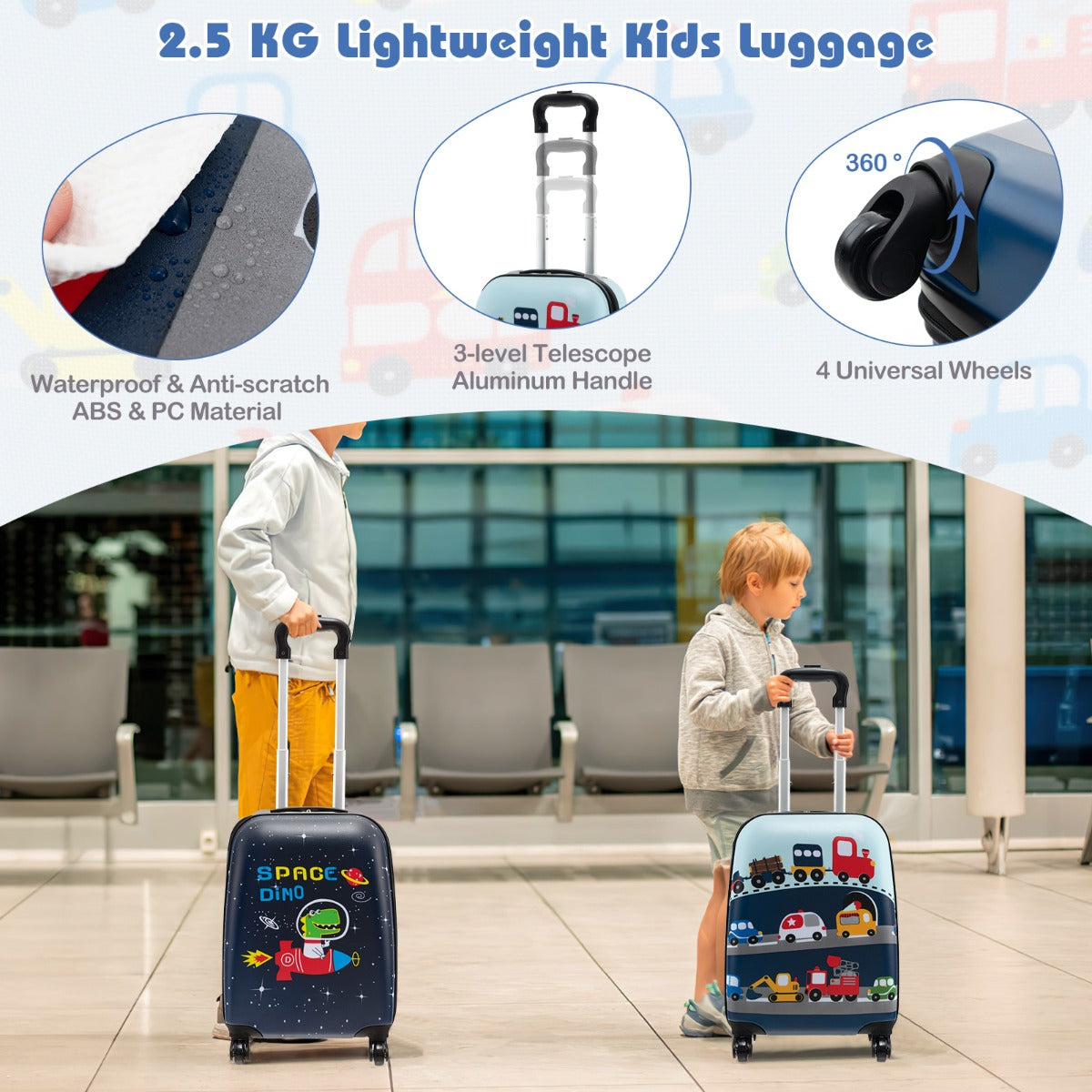 Kids 5-Piece Travel Set in Blue | Includes Luggage, Backpack, Lunch Bag, Pillow and Tag