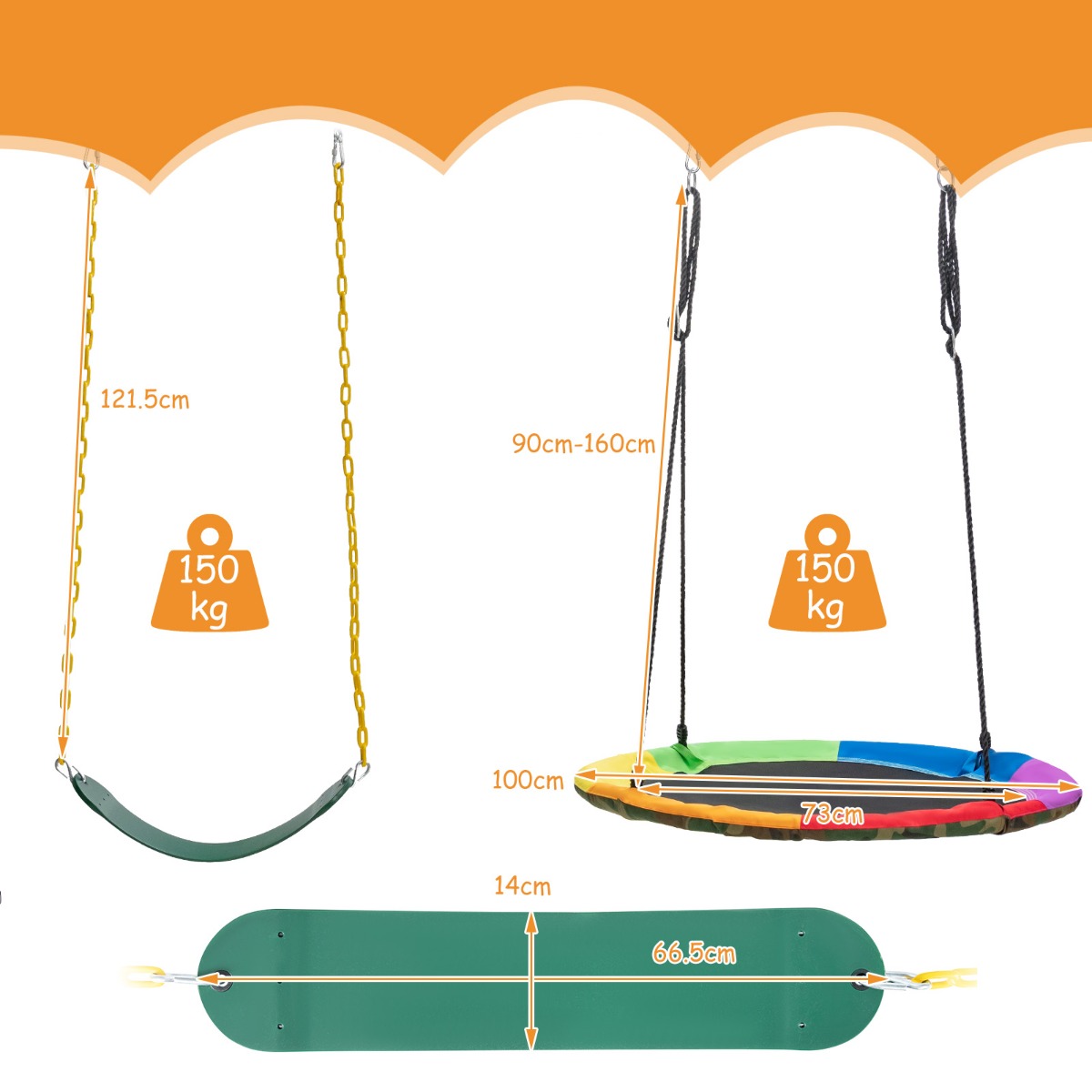2 Piece Belt & Saucer Tree Swing Set | Adjustable Rope 150kg