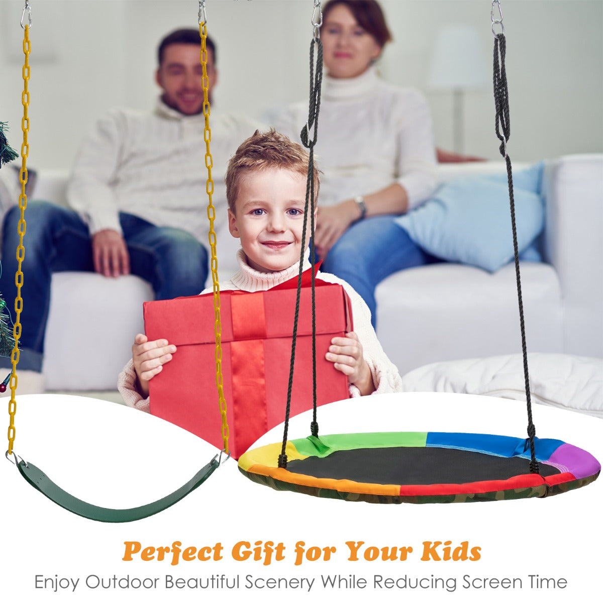 2 Piece Belt & Saucer Tree Swing Set | Adjustable Rope 150kg
