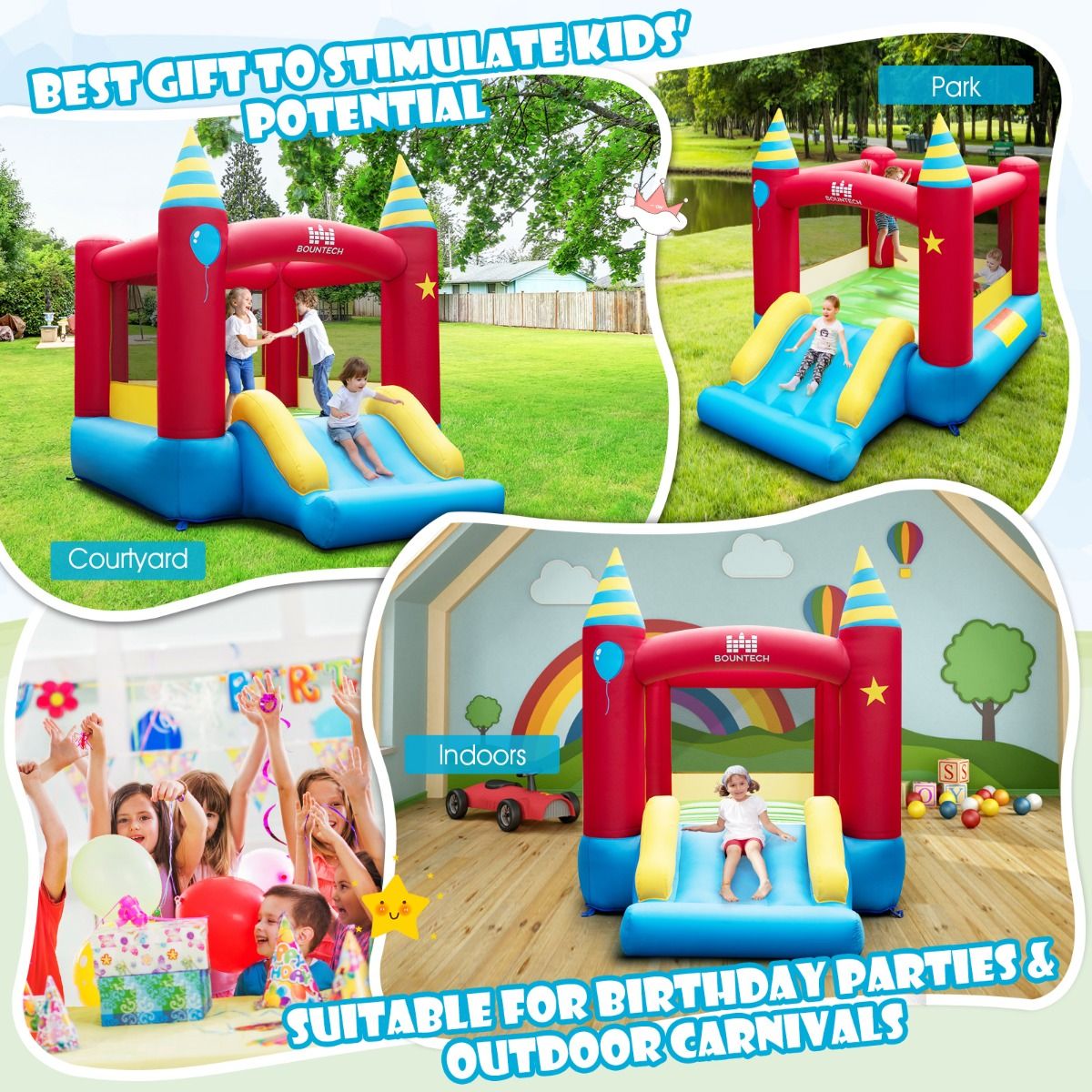 Kids Inflatable Bounce House & Slide Set with Blower for indoor/outdoor active play.