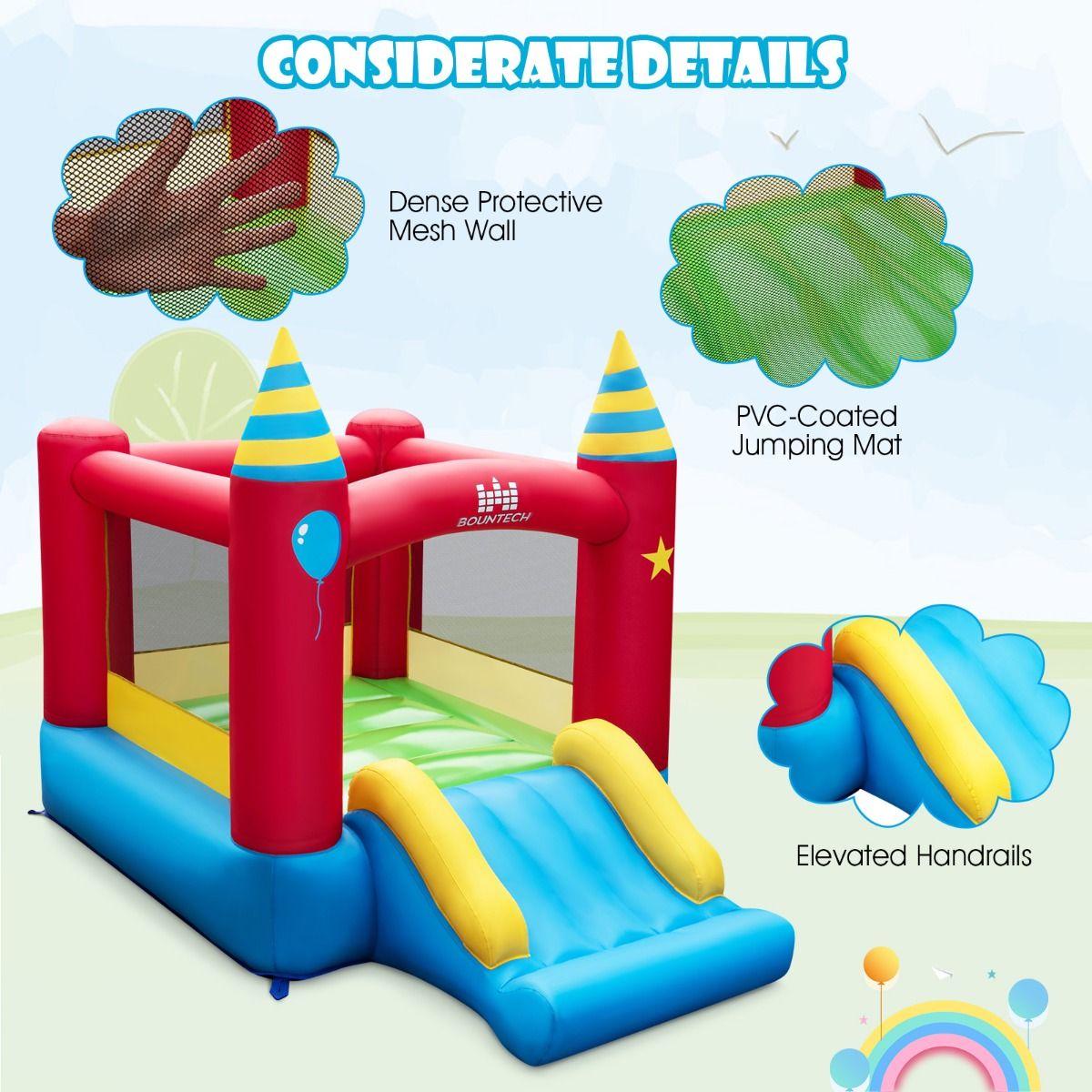 Kids inflatable bounce house & slide set with blower for active backyard fun.