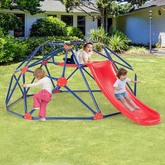 Kids 8ft Geometric Dome Climber and Slide Playground Set for backyard fun and active play.