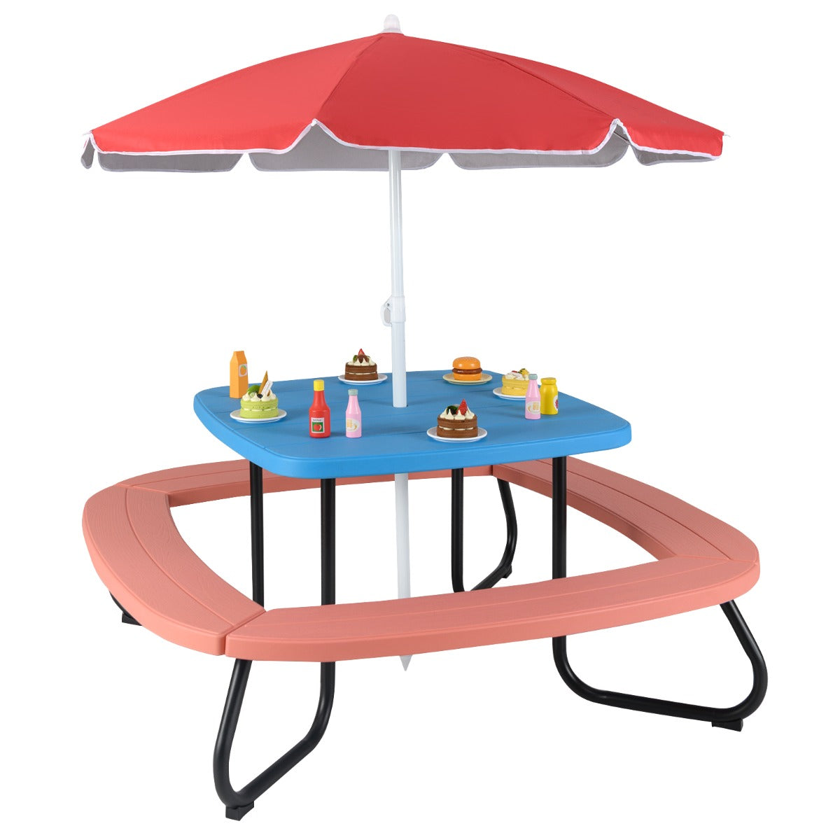 Costway 8 Person Kids Picnic Table with Adjustable  and Collapsible Umbrella-Blue
