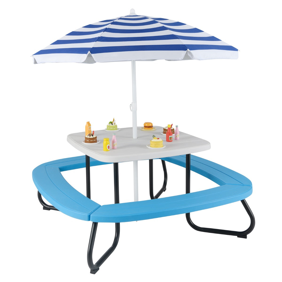 Costway 8 Person Kids Picnic Table with Adjustable and Collapsible Umbrella-White
