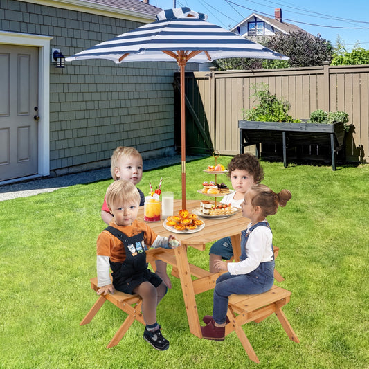 Kids picnic table set with umbrella - perfect for outdoor playtime and backyard fun.