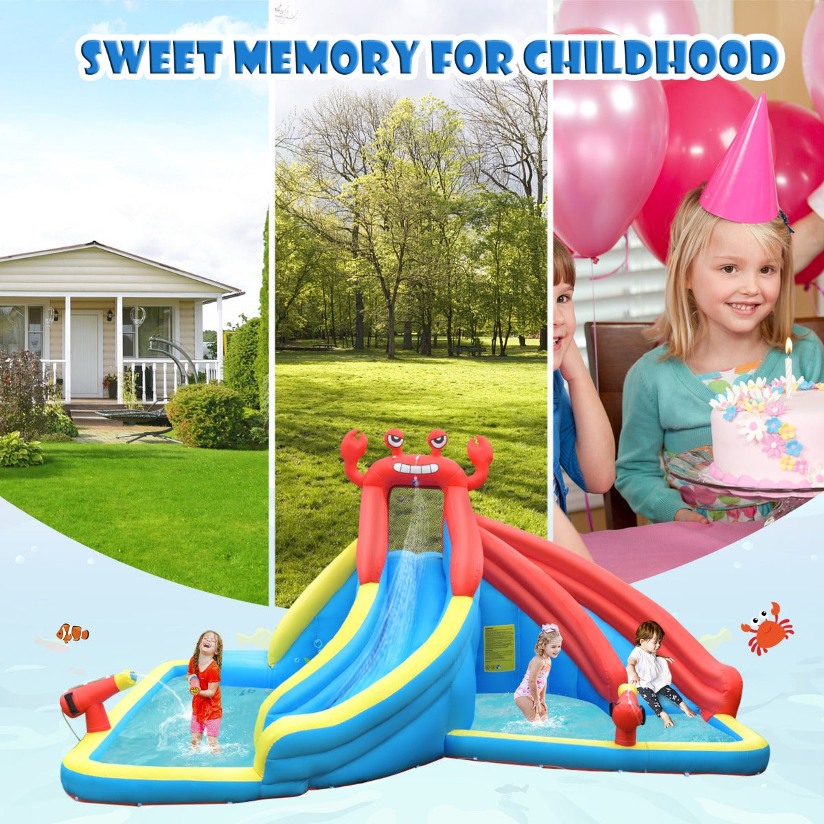 Colorful Crab Inflatable Water Slide | Climbing Wall & Splash Pool