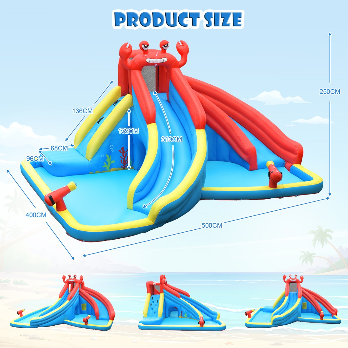 Colorful Crab Inflatable Water Slide | Climbing Wall & Splash Pool