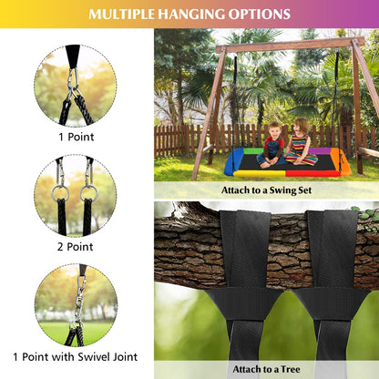 Kids Tree Swing Set | Adjustable Ropes in Green Navy Blue & Colorful