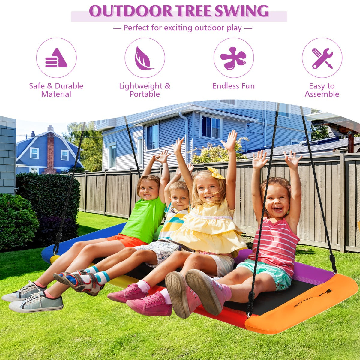 Kids Tree Swing Set | Adjustable Ropes in Green Navy Blue & Colorful