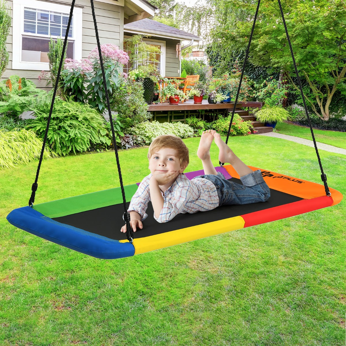 Kids Tree Swing Set | Adjustable Ropes in Green Navy Blue & Colorful