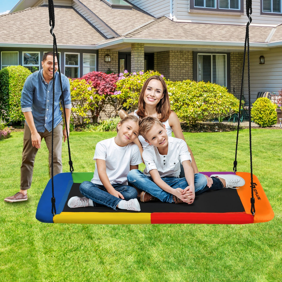 Kids Tree Swing Set | Adjustable Ropes in Green Navy Blue & Colorful