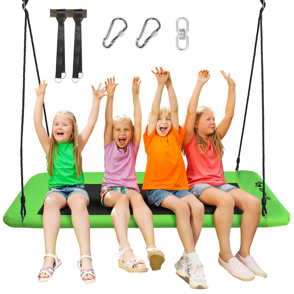 Kids Tree Swing Set | Adjustable Ropes Green Navy Blue Colorful