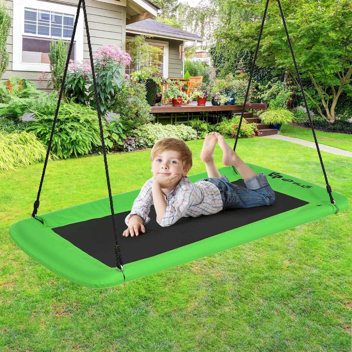 Kids Tree Swing Set | Adjustable Ropes Green Navy Blue Colorful