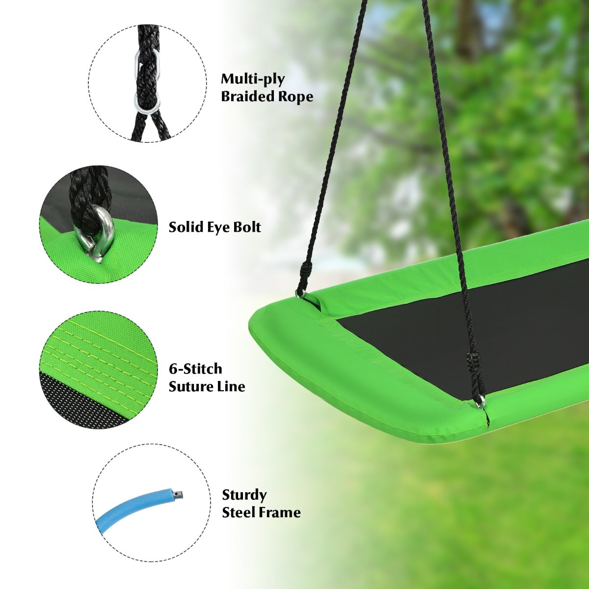 Kids Tree Swing Set | Adjustable Ropes Green Navy Blue Colorful