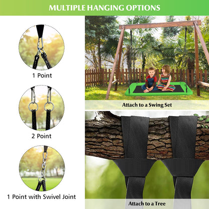 Kids Tree Swing Set | Adjustable Ropes Green Navy Blue Colorful